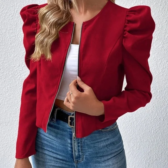 Luxe Puff Sleeve Zip up Jacket - Picture 9 of 15